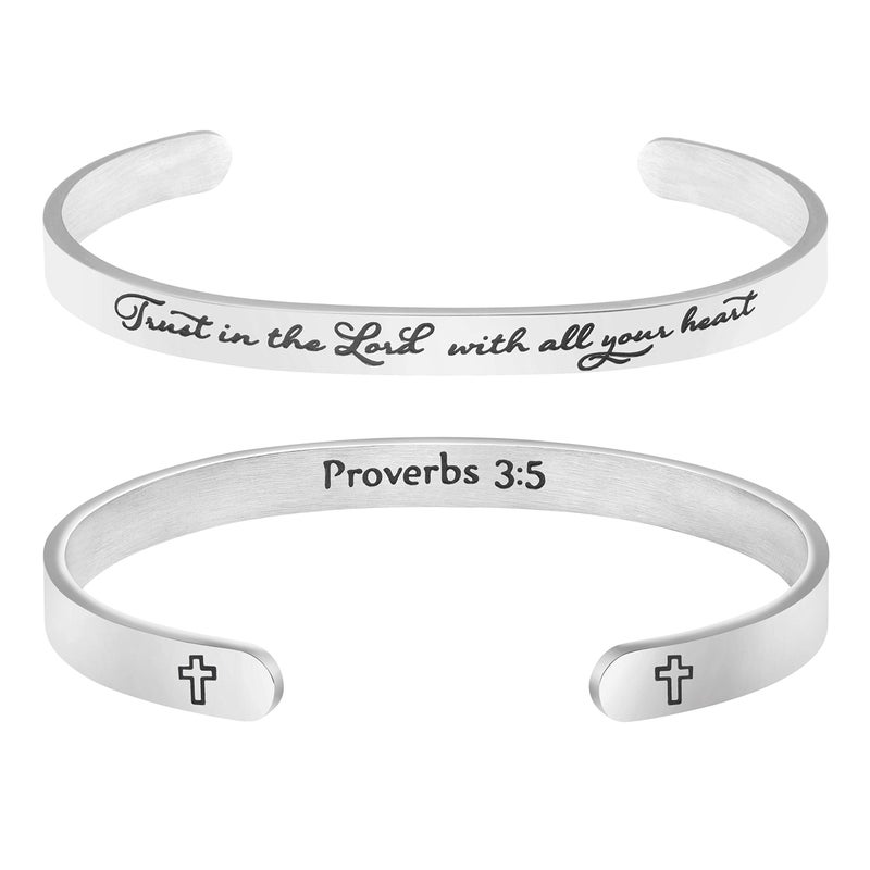 Memgift Bracelets for Women Scripture Jewelry for Women Inspirational Christian Bracelet Cross Engraved Trust in the Lord with all your heart Proverbs 3:5" - Image 1